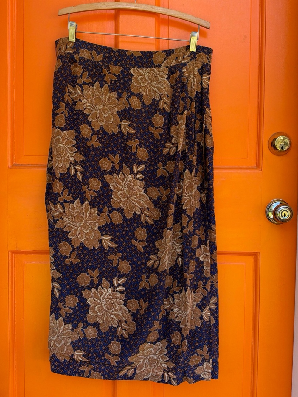 Women’s Navy Silk Floral Wrap Skirt